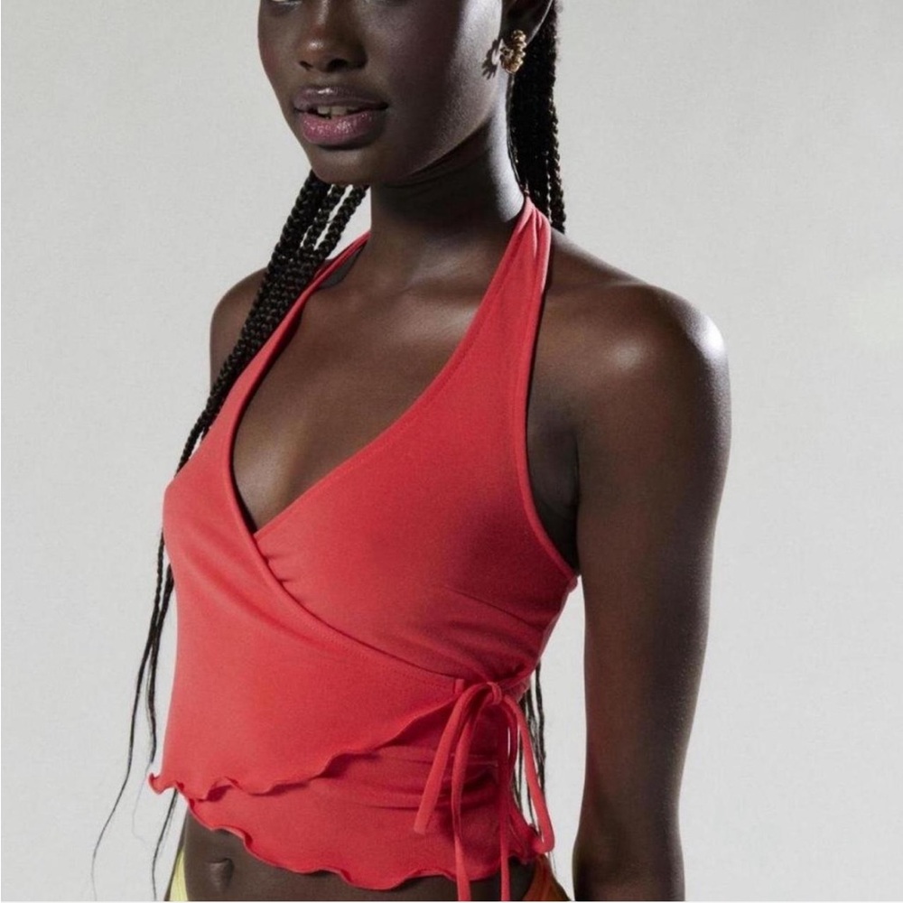 silence + noise Orangeish Wrap Halter Crop Top